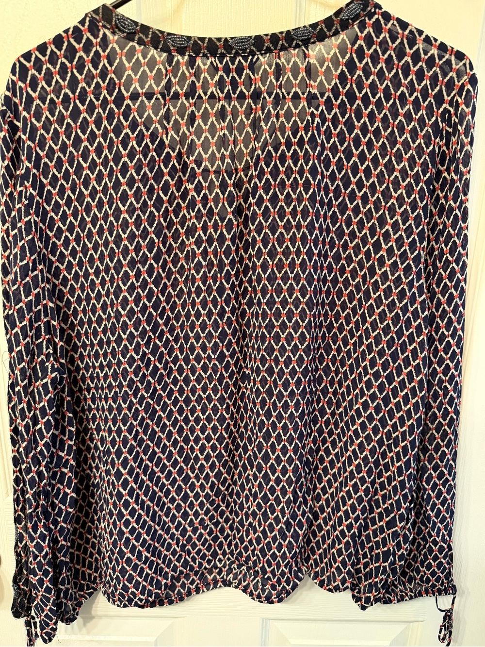 Lucky Brand Boho Geometric Diamond
Tassel Sheer Peasant Blouse - Size XL. EUC - Picture 9 of 12